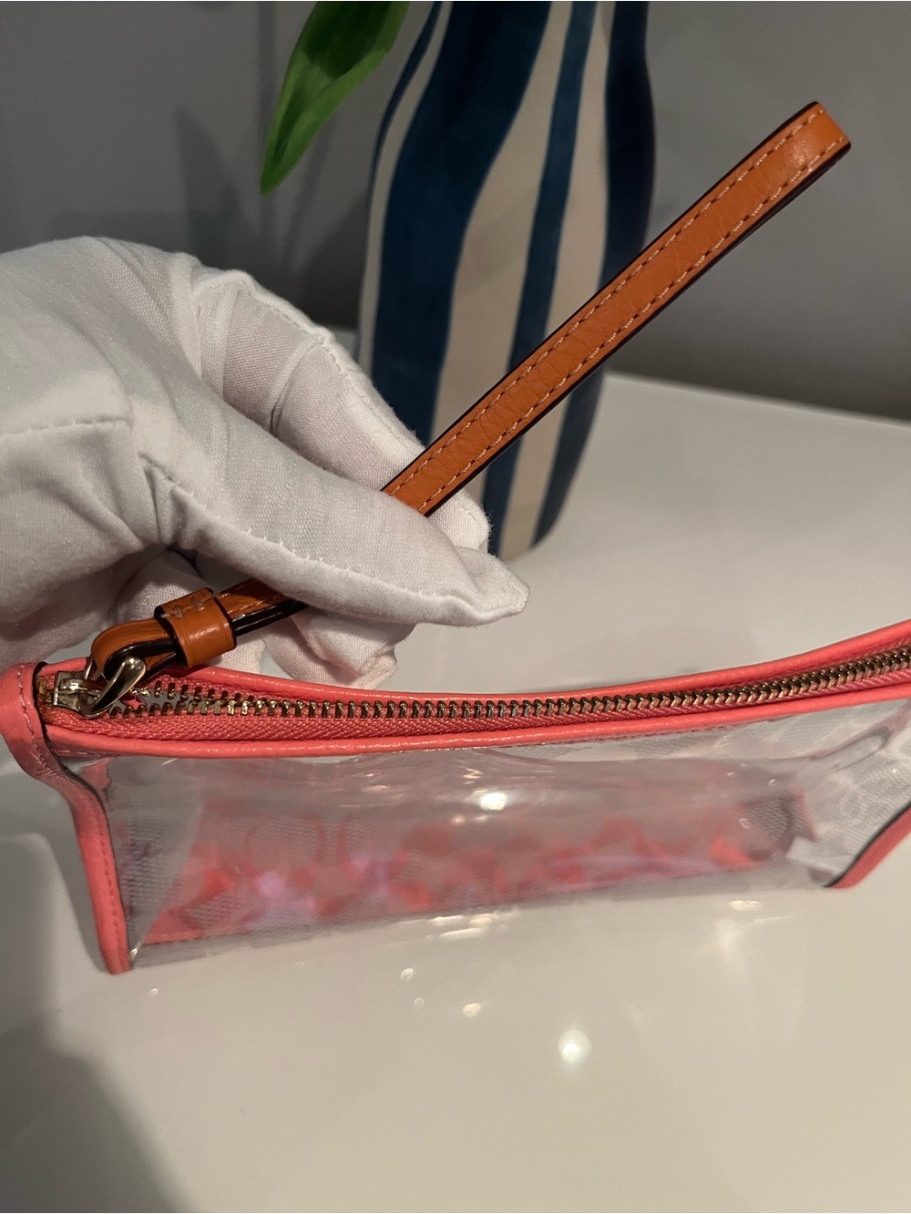 Coach Clear Wristlet with Coral Trim and Signature Print - Picture 8 of 14